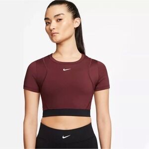Nike Pro Aeroadapt Cropped Top Burgundy Short Sleeve Athletic Women's Size S